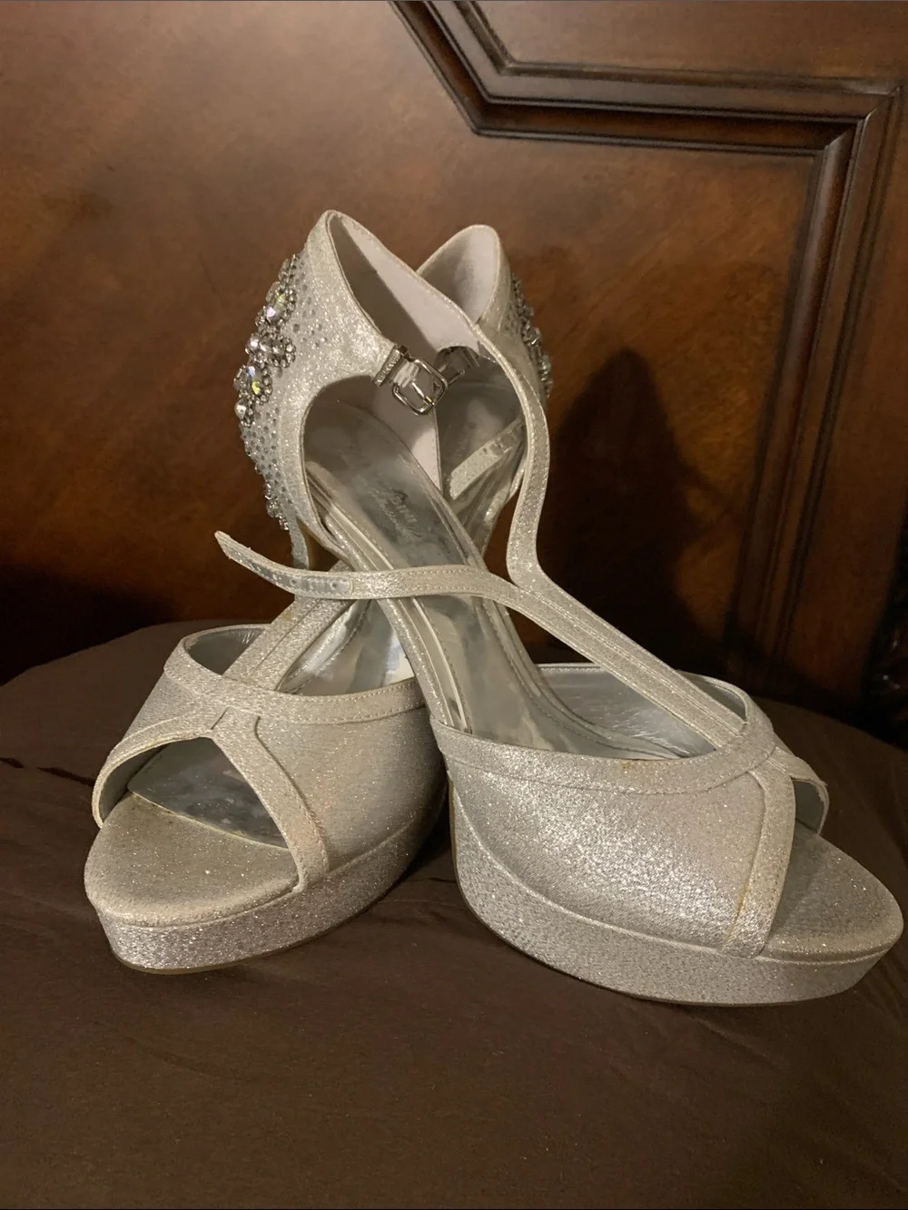 Embellished Silver Women's High Heel Pumps